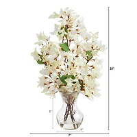 22" Artificial White Bougainvillea Arrangement with Fluted Glass Vase