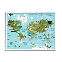 Stupell Industries Kid's Animal World Map Favorite Regional Wildlife in White Frame Wall Art