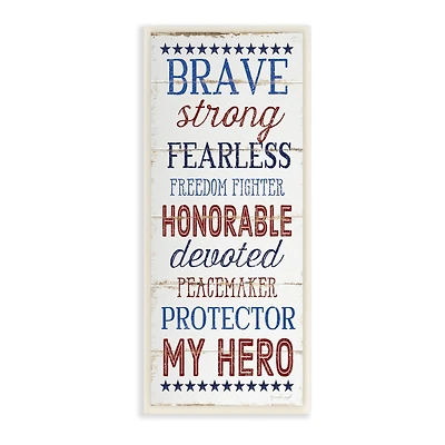 Stupell Industries Brave Strong Fearless Patriotic Stars and Stripes Rustic Wood Look Sign Wall Plaque Art