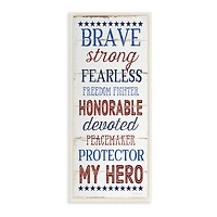 Stupell Industries Brave Strong Fearless Patriotic Stars and Stripes Rustic Wood Look Sign Wall Plaque Art