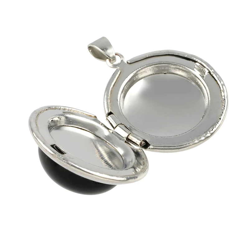 Black Jasper & Rhodium Round Locket by Bead Landing™