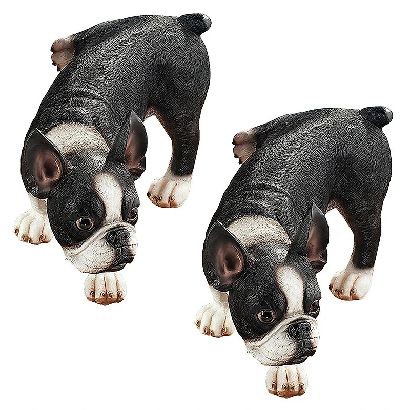 Design Toscano 12" Lifting a Leg Naughty Boston Terrier Dog Statues, 2ct.