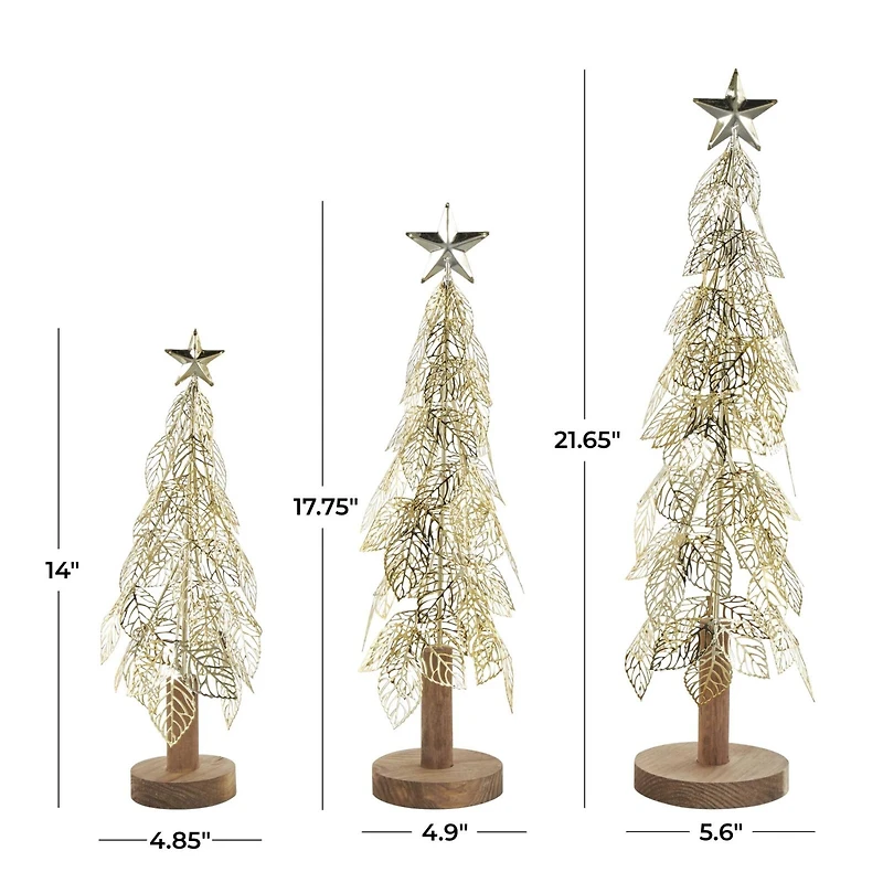 Gold Metal Layered Cutout Leaf Christmas Tree Sculpture Set