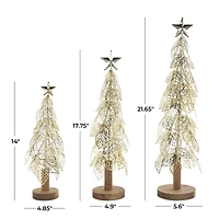 Gold Metal Layered Cutout Leaf Christmas Tree Sculpture Set