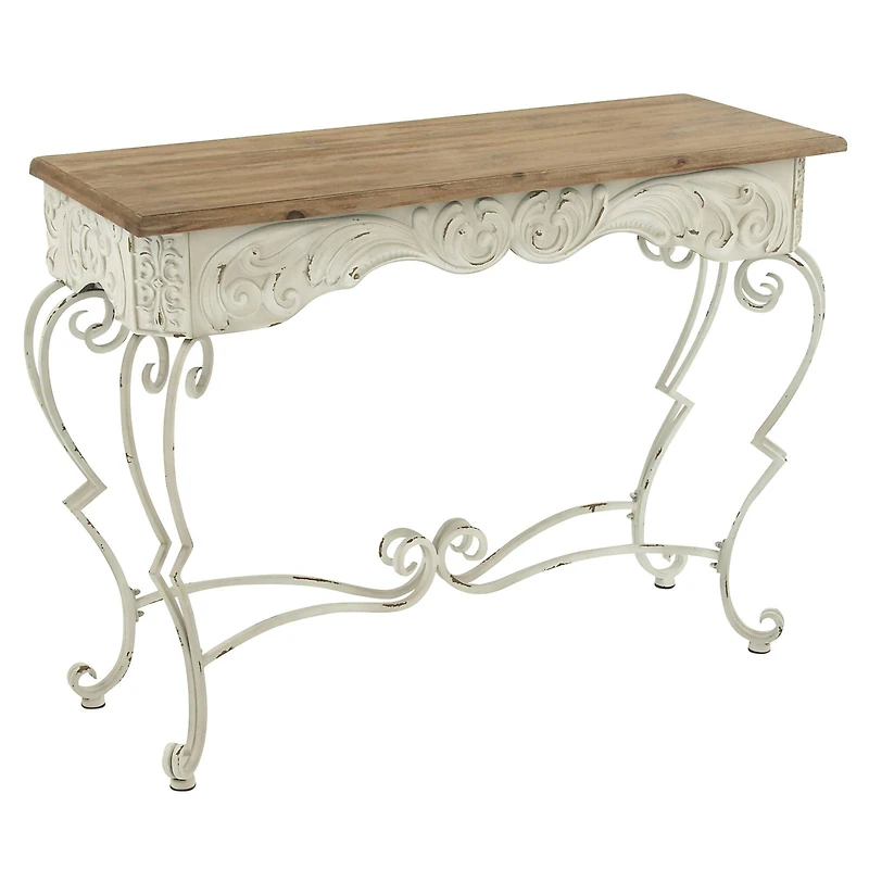 White Farmhouse Metal Console Table, 32" x 42"