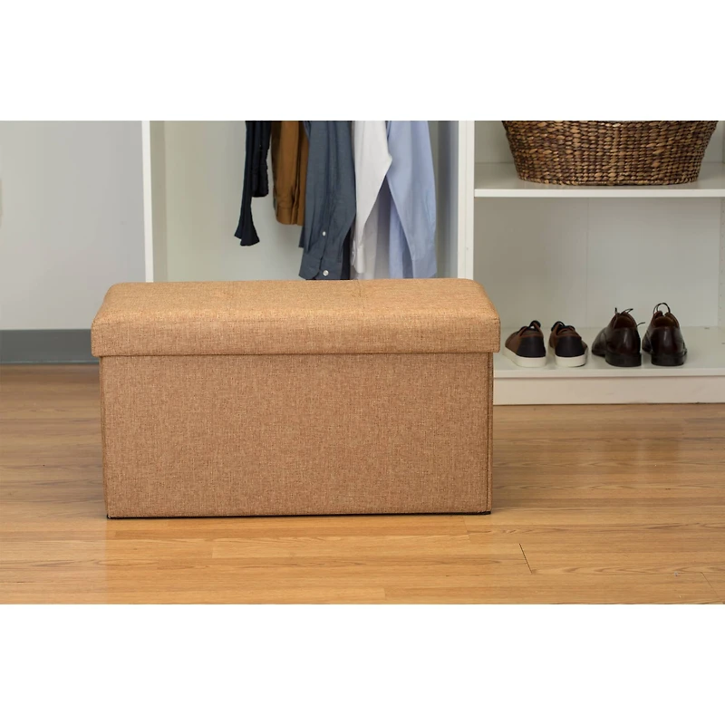 Simplify 30" Faux Linen Double Folding Storage Ottoman