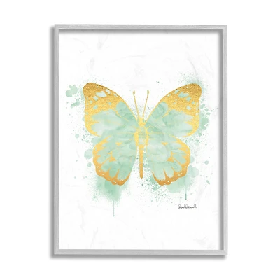 Stupell Industries Seafoam Green Butterfly Watercolor Paint Splatter in Gray Frame Wall Art