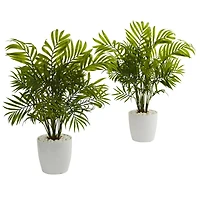 19.5" Palms in White Planter, 2ct.