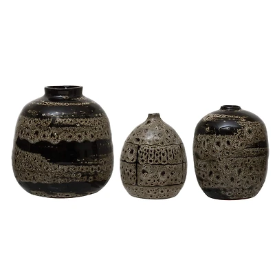 Hello Honey® Reactive Glaze Brown Terracotta Vase Set