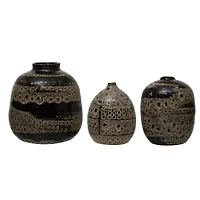 Hello Honey® Reactive Glaze Brown Terracotta Vase Set
