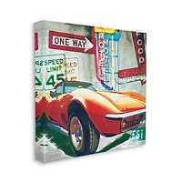 Stupell Industries Vibrant Sports Car Road Sign Pop Art Collage Canvas Wall Art