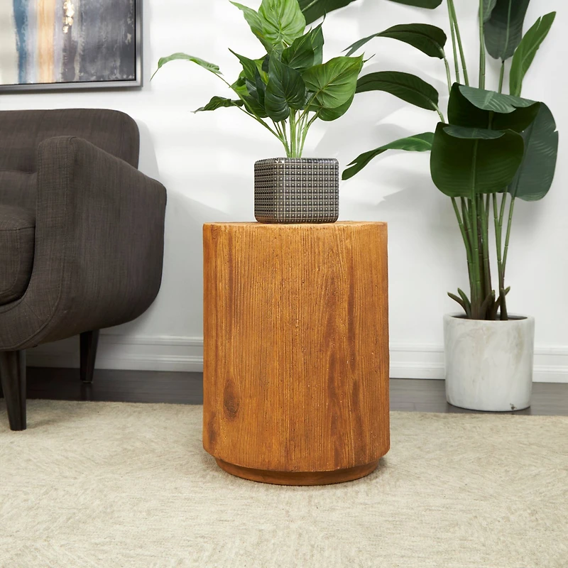 18" Brown Wood Grain Block Outdoor Accent Table