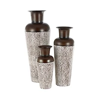 White & Brown Spotted Tapered Floor Metal Vase Set