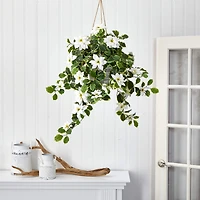 3.5ft. Real Touch Poinsettia and Variegated Holly Artificial Plant in Hanging Metal Bucket