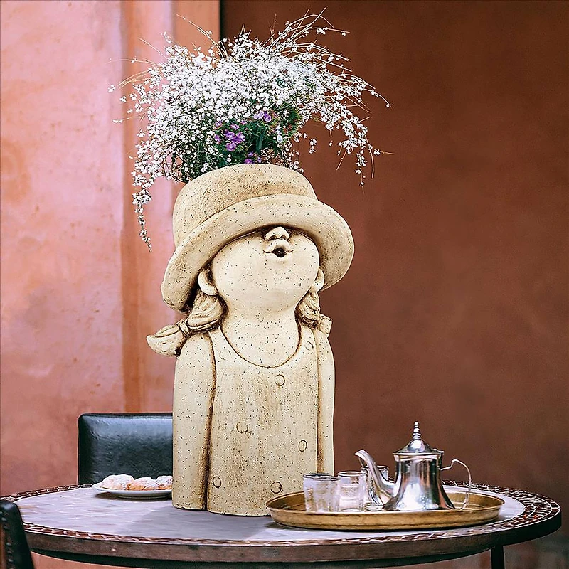 Design Toscano 15.5" Kissy Face Hat Girl Sculptural Planter