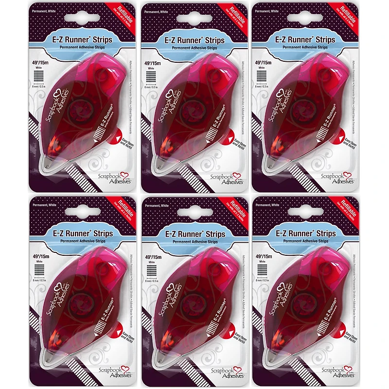Scrapbook Adhesives by 3L® E-Z Runner® Permanent Strips Refillable Dispensers, 6ct.
