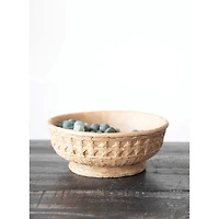 4" Decorative Debossed Cement Bowl Planter with Woven Design