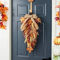 Glitzhome® 28" Fall Sorghum Swag Includes a Black Metal Wreath Hanger
