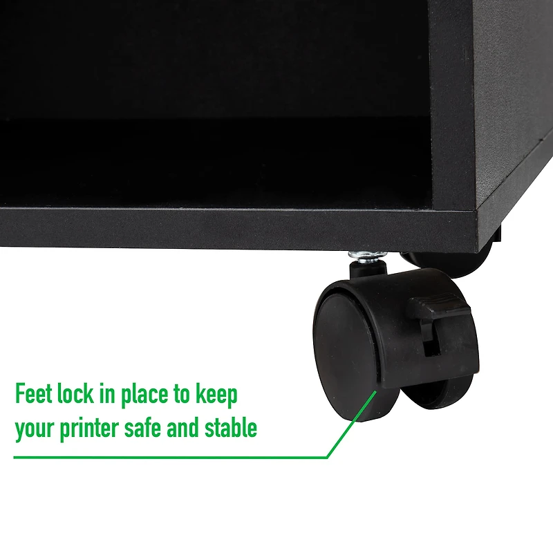 Mind Reader 15.7" Black Printer Cart with Rolling Supply Organization Shelves