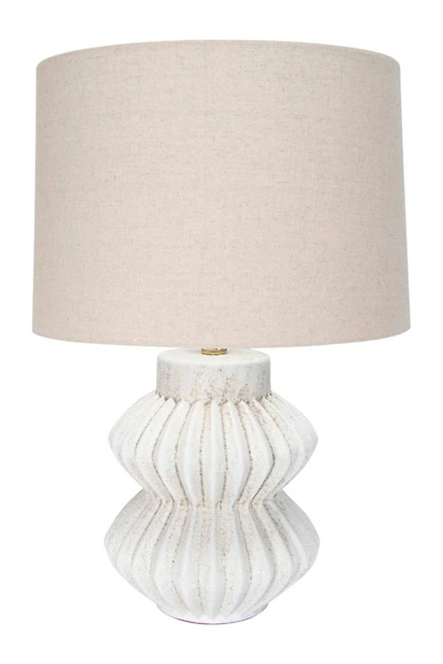 Hello Honey® 22" Distressed White Finish Fluted Terracotta Table Lamp with Linen Shade