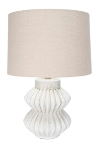 Hello Honey® 22" Distressed White Finish Fluted Terracotta Table Lamp with Linen Shade