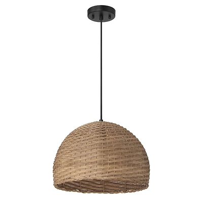 Hello Honey® Calypso Stained Natural Metal & Handwoven Wicker Dome Ceiling Light