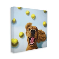 Stupell Industries Happy Smiling Pet Dog with Yellow Tennis Balls Canvas Wall Art
