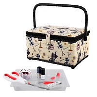 SINGER® Large Classic Sewing Print Sewing Basket with Sewing Scissors & Notions