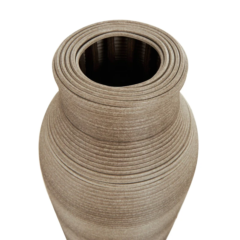 32" Brown Seagrass Handmade Ribbed Vase with Coiled Seagrass Base