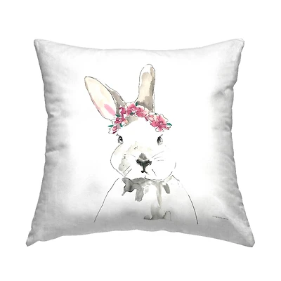 Stupell Industries Floral Crown Rabbit Bunny, Floral Crown Rabbit Bunny Decorative Printed Throw Pillow