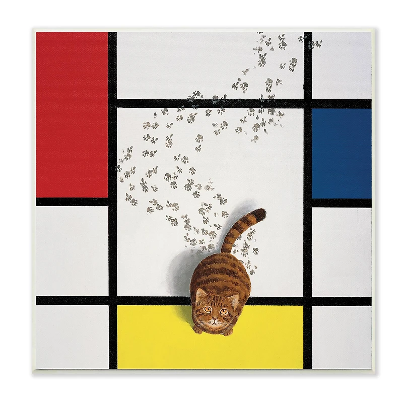 Stupell Industries Classical Mondrian Abstract Cat Painting Parody, 12" x 12"