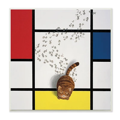 Stupell Industries Classical Mondrian Abstract Cat Painting Parody, 12" x 12"