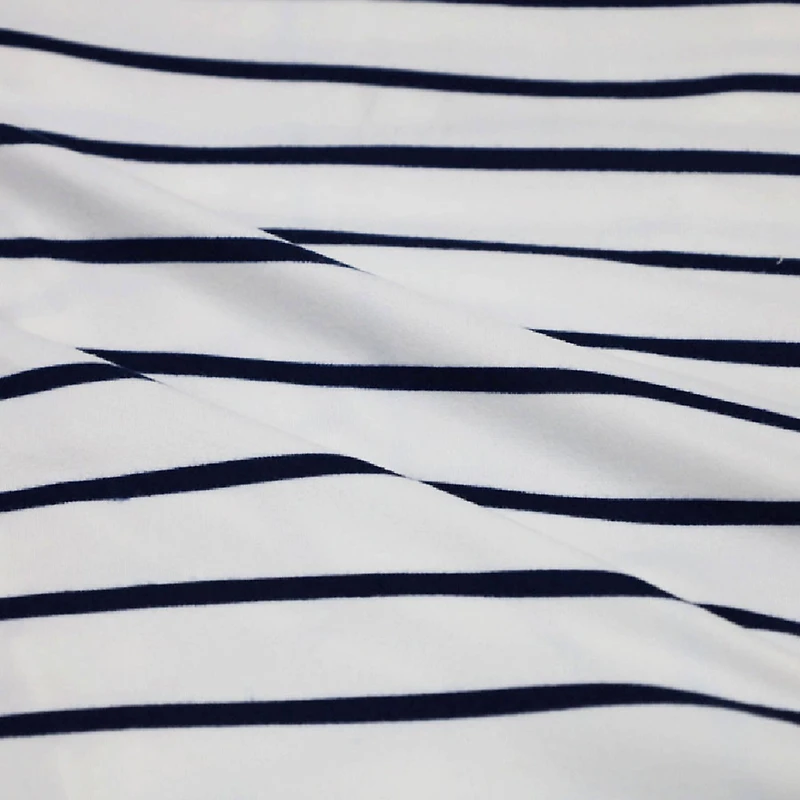 Fabric Merchants Navy & White Stripes Double Brushed 4-Way Stretch Fabric