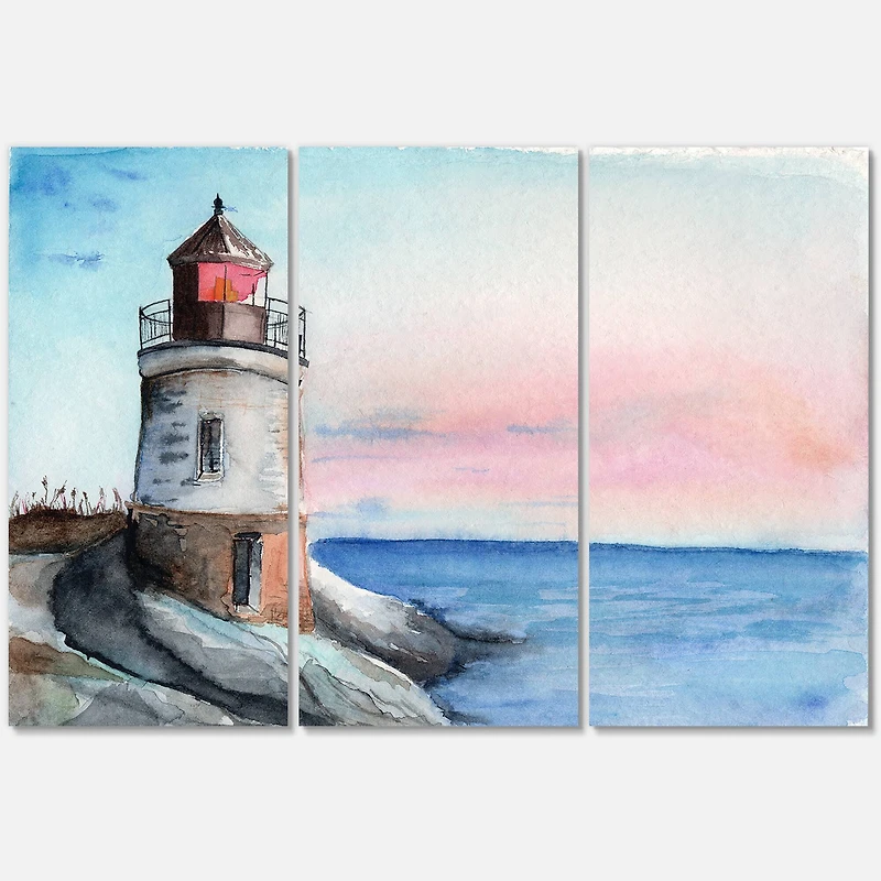 Designart - A Lighthouse On A Rock Shore In Early Morning