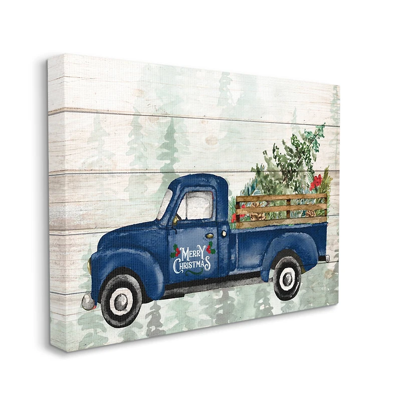 Stupell Industries Merry Christmas Blue Holiday Truck Canvas Wall Art