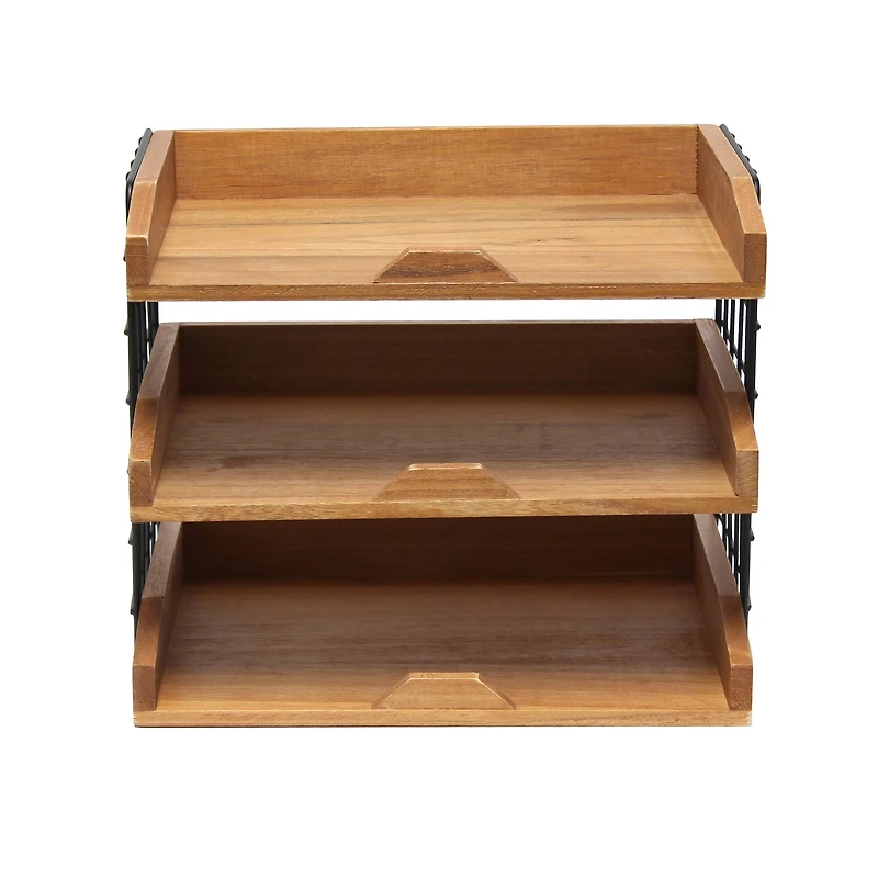 Elegant Designs Natural Wood Desk Organizer Letter Tray with 3 Shelves