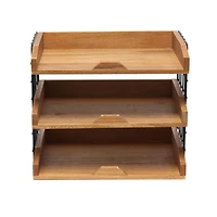 Elegant Designs Natural Wood Desk Organizer Letter Tray with 3 Shelves
