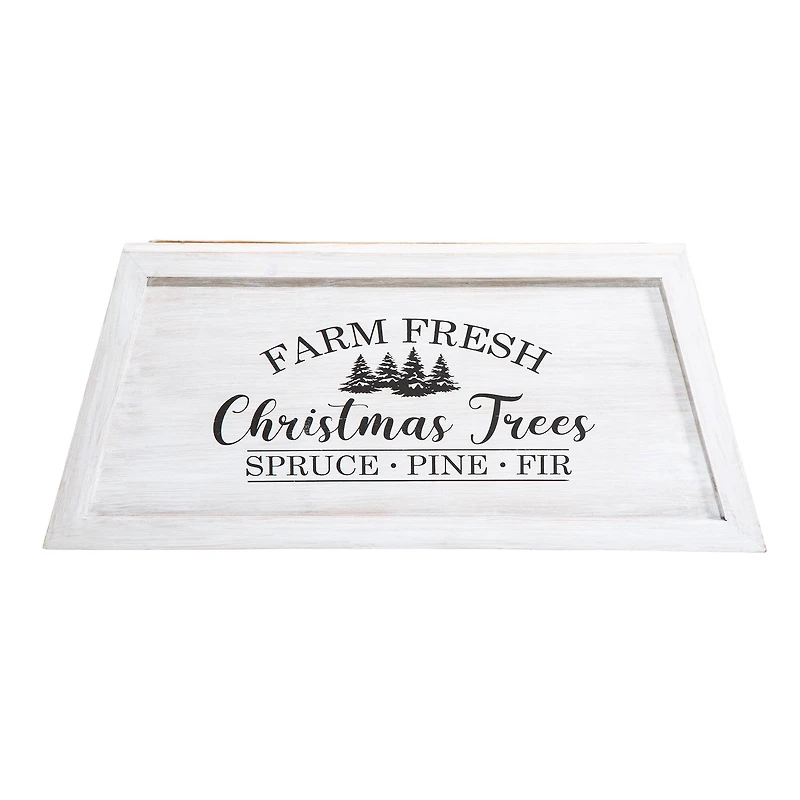 Glitzhome® White 26" Farm Fresh Christmas Trees Wooden Trapezoid Tree Collar