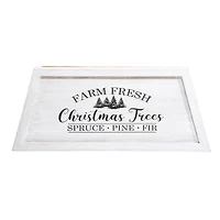 Glitzhome® White 26" Farm Fresh Christmas Trees Wooden Trapezoid Tree Collar