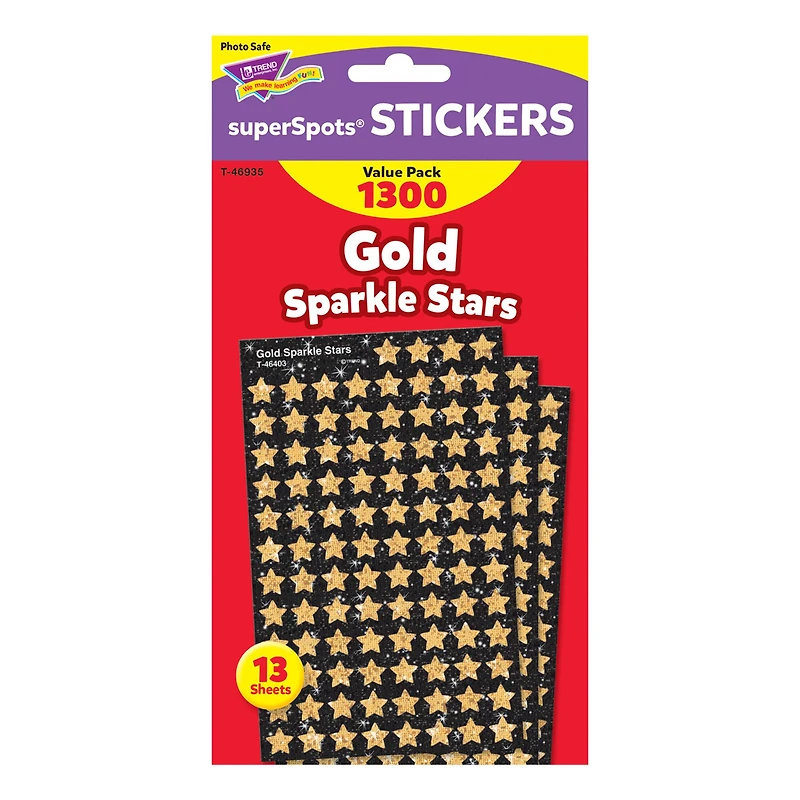 Trend Enterprises® superShapes Gold Sparkle Stars, 3 Packs of 1,300