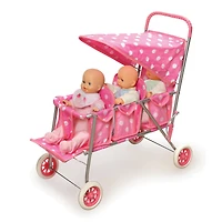 Badger Basket Pink & White Polka Dots Folding Triple Doll Stroller