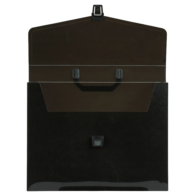 JAM Paper Black Plastic Portfolio Briefcase with Handles 12" x 9.5"