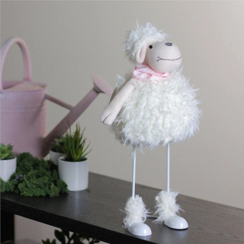 16" Shaking Faux Fur Sheep with Pink Bandanna Easter Figure