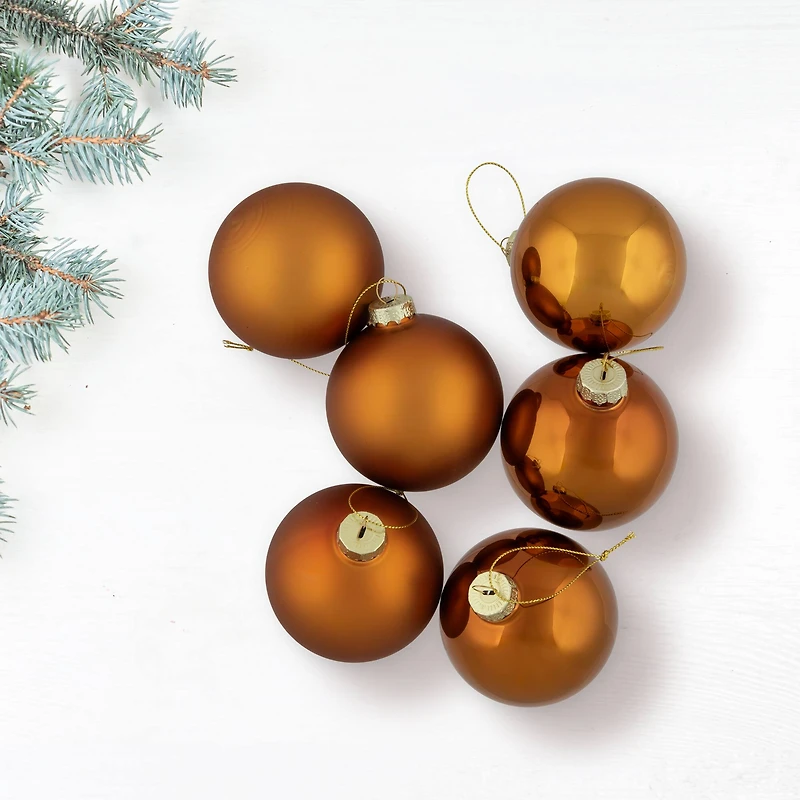 6ct. Bronze & Amber 2-Finish Glass Ball Ornaments