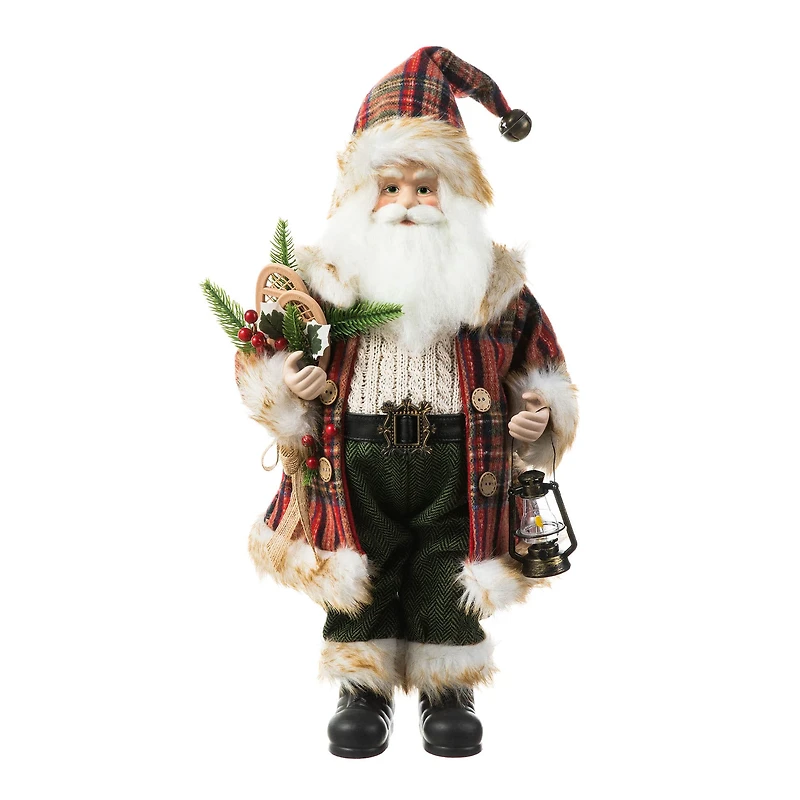 Glitzhome® 18" Faux Fur Christmas Woodland Santa Figurine