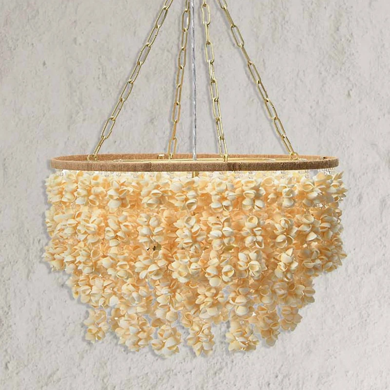 Hello Honey® 20" Round Metal and Shell Chandelier Style Ceiling Light