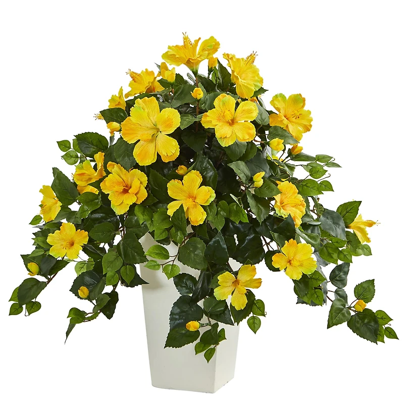 30" Yellow Hibiscus Plant in White Tower Planter