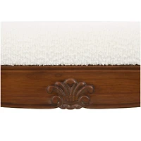 55" Cream Fabric Arm Bench with Brown Traditional Wood Turned Legs