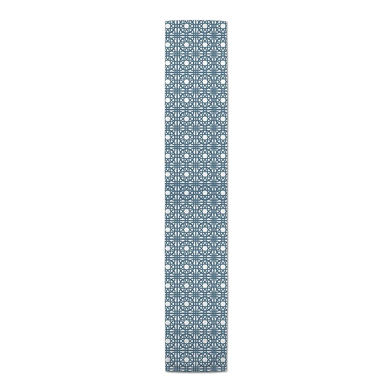 90" Blue Geo Tile Cotton Twill Runner