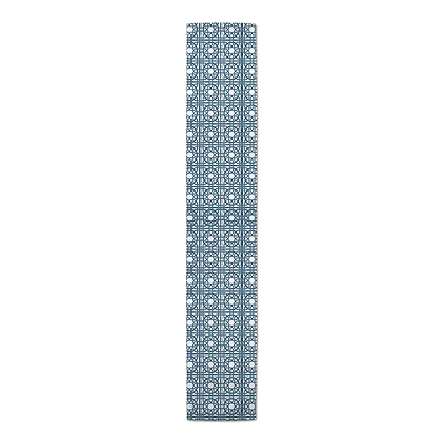 90" Blue Geo Tile Cotton Twill Runner